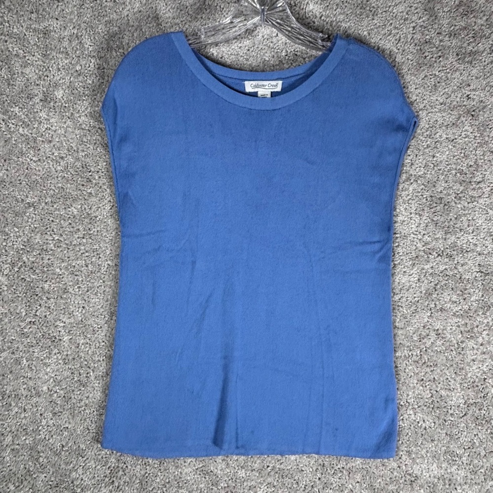Coldwater Creek Blue Knit Cap Sleeve Top Womens Size L‎ Cotton Viscose